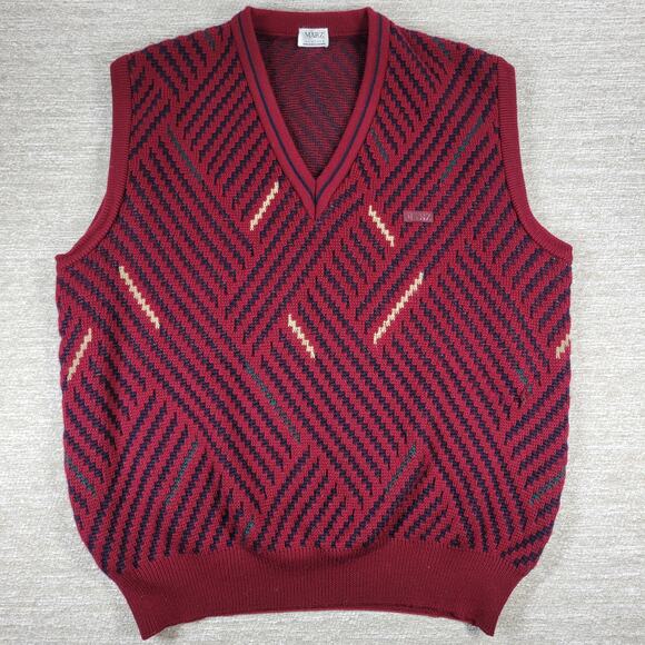 VTG Marz München Wool Sweater Vest L/XL Burgundy 3D Knit West Germany Grandpa - Picture 16 of 16